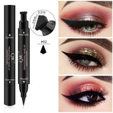 Double-Headed Seal Black Eyeliner Triangle Seal Eyeliner 2-in-1 Waterproof Eyes Make Up Kit Stamps Wing Eyeliner Pencil TSLM2
